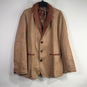 Manly Suede and Leather Blazer Jacket, Men's Size XL - Khaki/Brown